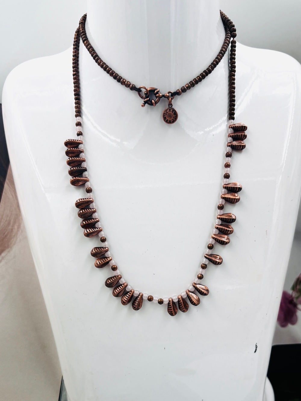 J.crew Vintage Copper & Crystal Beads Statement Necklace